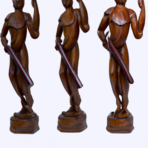 Bộ ba tượng gỗ Di Lặc với những tư thế khác nhau.