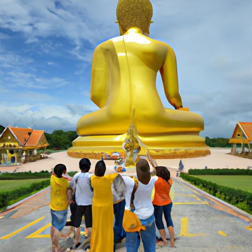 Du khách chụp ảnh cùng Tượng Phật Vàng cỡ lớn