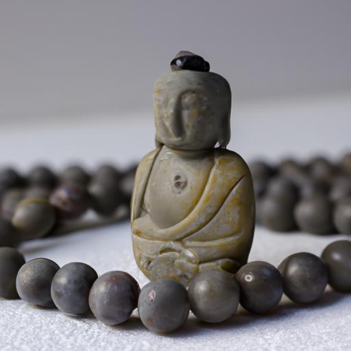 Tượng Phật A Di Đà đá đeo chuỗi hạt đơn giản