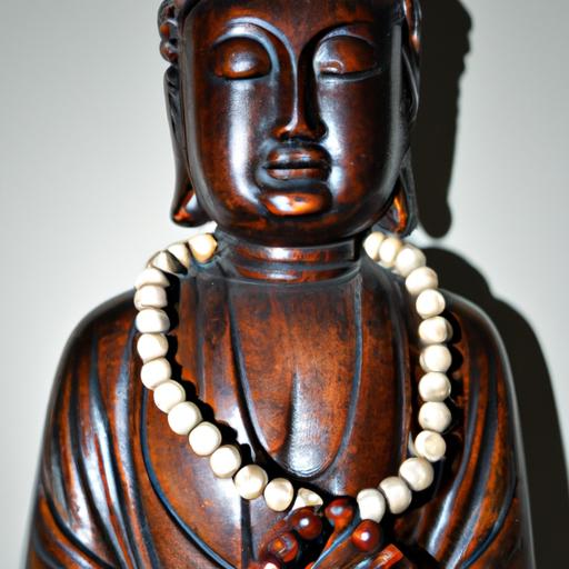 Tượng Phật A Di Đà gỗ đeo chuỗi hạt