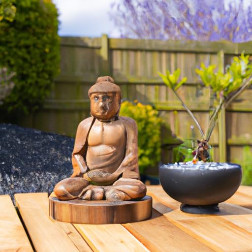 Tượng Phật được đặt trên đế gỗ hoa sen trong không gian yên bình