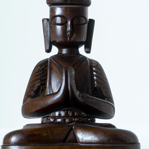 Tượng Phật gỗ thủy tùng với biểu cảm trầm tĩnh và tay gấp