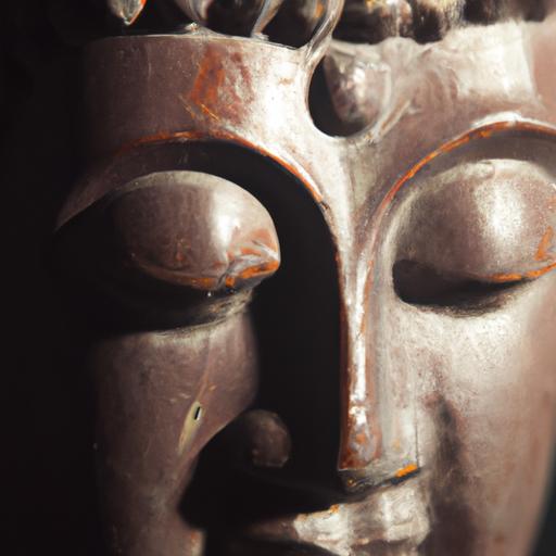 Gần cận khuôn mặt tượng Phật với chi tiết tinh xảo