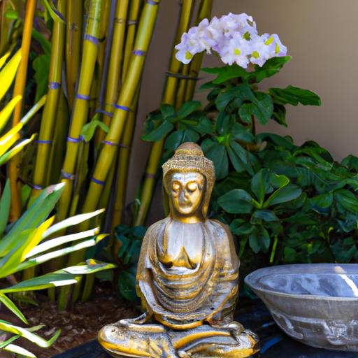 Tượng Phật Vàng trong khu vườn yên bình
