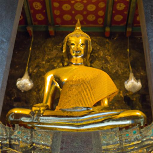 Tượng Phật vàng óng trong đền thờ lộng lẫy