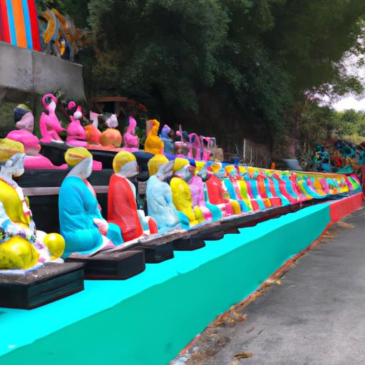 Đường hàng các tượng Phật sặc sỡ màu sắc